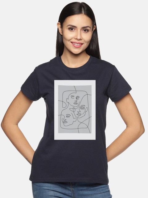 

BEVERLY BLUES Women Navy Blue Typography Printed T-shirt