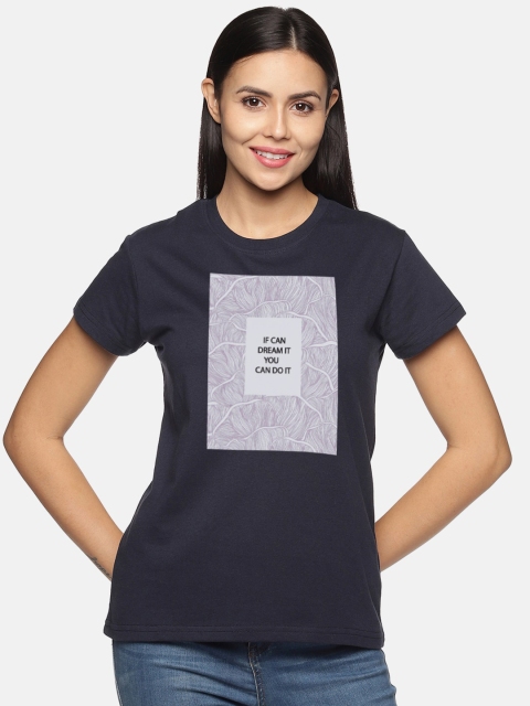 BEVERLY BLUES Women Navy Blue Typography Printed T-shirt