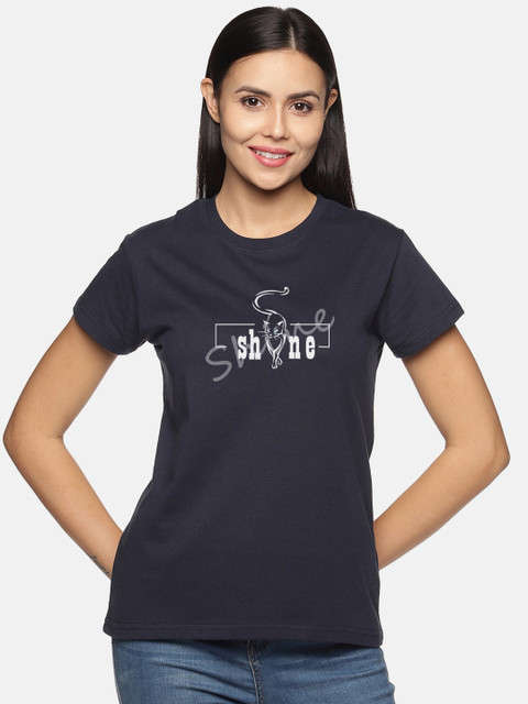 

BEVERLY BLUES Women Navy Blue Typography Printed T-shirt