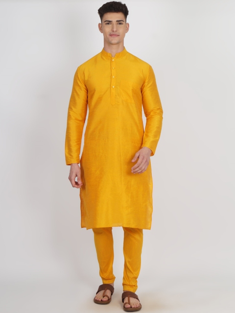 

GRACIT Men Yellow Dupion Silk Kurta with Churidar