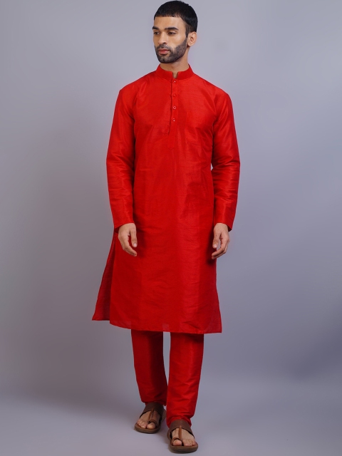 

GRACIT Men Red Dupion Silk Kurta with Churidar