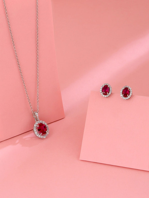 

Hiara Jewels Rhodium-Plated Silver-Toned Red CZ-Studded Jewellery Set