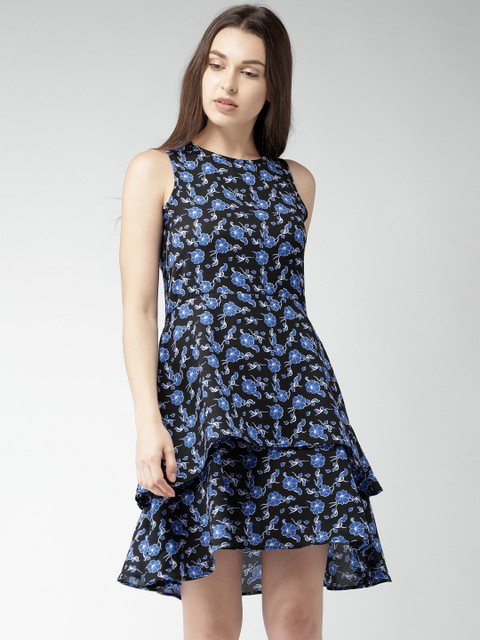 

Mast & Harbour Women Blue & Black Printed Fit & Flare Dress