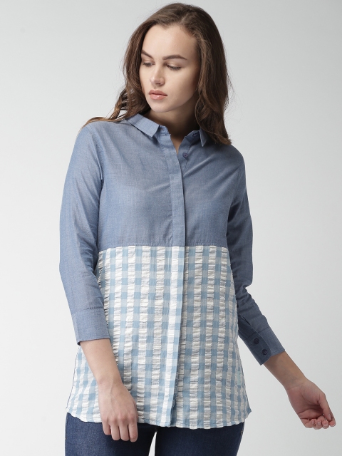 

Mast & Harbour Women Blue Regular Fit Checked Casual Shirt