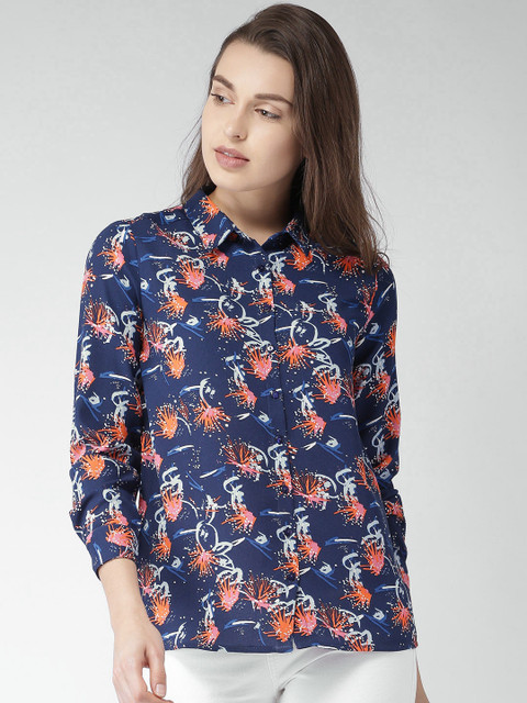 

Mast & Harbour Women Blue Printed Casual Shirt