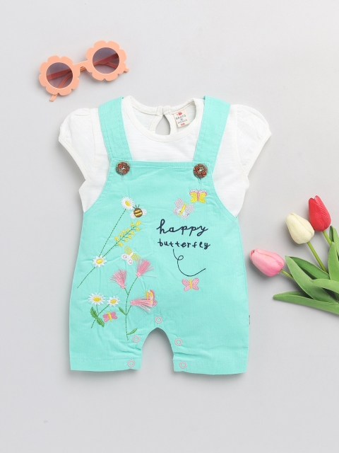 

BRATS AND DOLLS Kids Girls Green & White Printed Dungarees