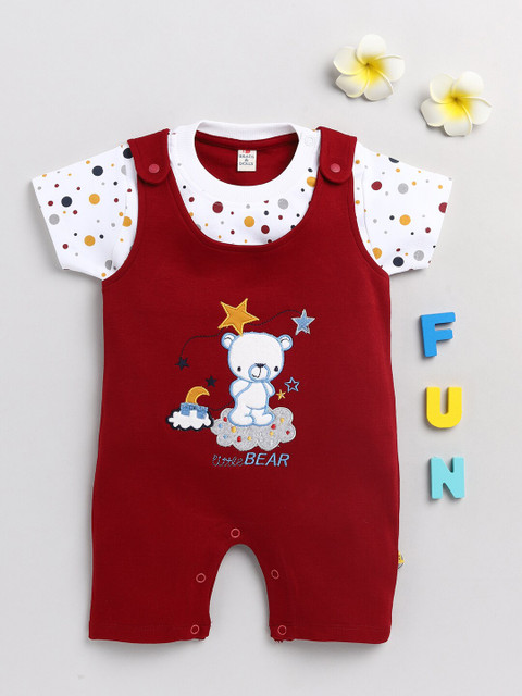 

BRATS AND DOLLS Infant Boys Red & White Printed Cotton Dungarees With T-Shirt