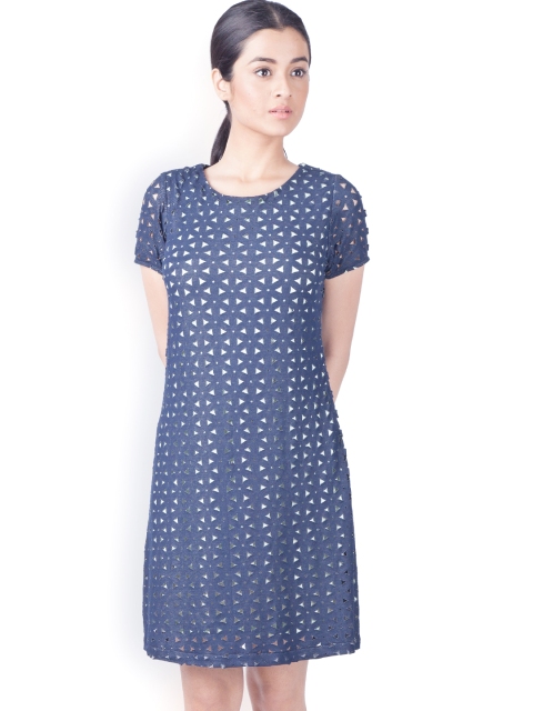 

Zink London Women Navy Printed Sheath Dress, Navy blue