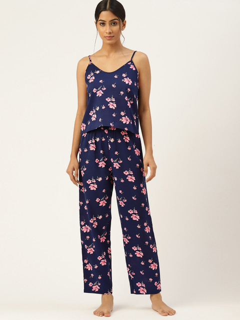 

ETC Women Navy Blue & Pink Printed Night suit