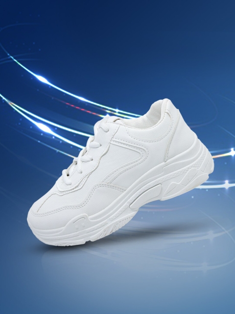 

LYKKEIN Women White Woven Design PU Sneakers