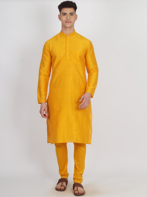 

GRACIT Men Yellow Dupion Silk Kurta with Churidar