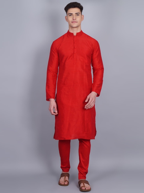 

GRACIT Men Red Dupion Silk Kurta with Churidar