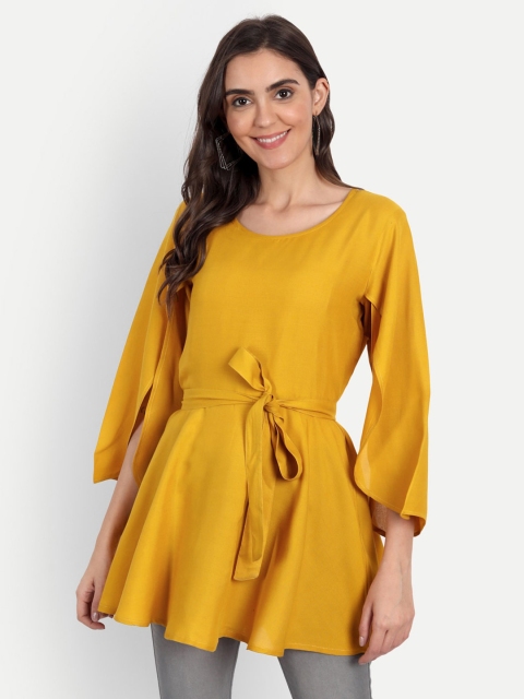 

Fab Star Yellow Liva Cinched Waist Longline Top