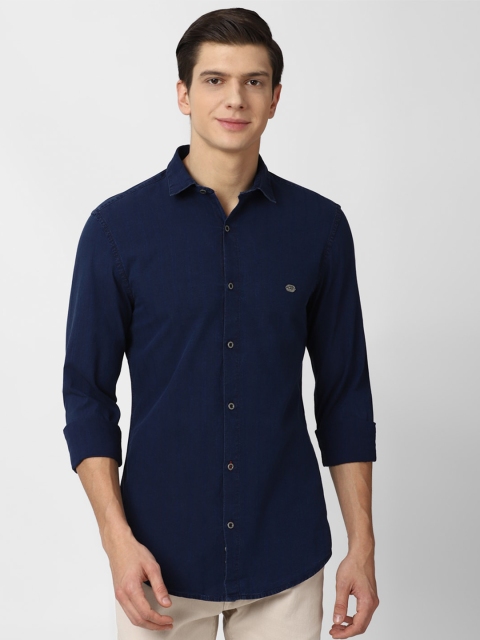 

Peter England Casuals Men Navy Blue Slim Fit Grid Tattersall Checks Casual Shirt