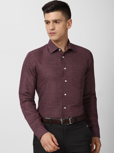 

Van Heusen Men Maroon Slim Fit Micro Checks Checked Formal Shirt