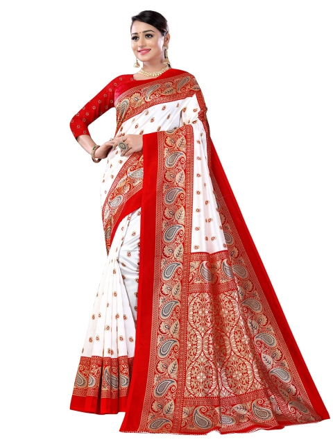 

KALINI White & Red Paisley Art Silk Mysore Silk Saree