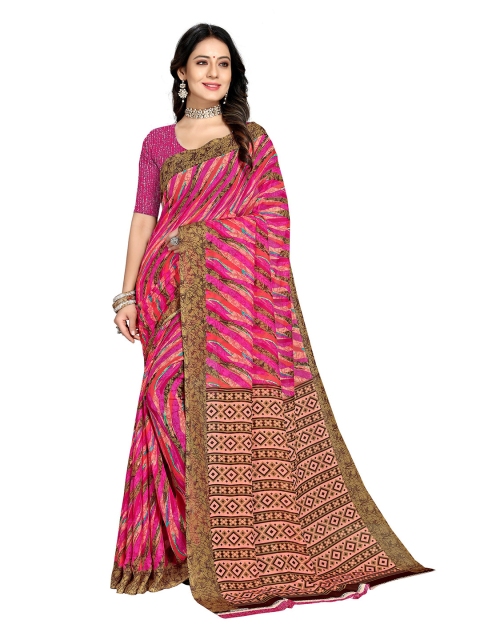 

KALINI Gold-Toned & Pink Printed Saree