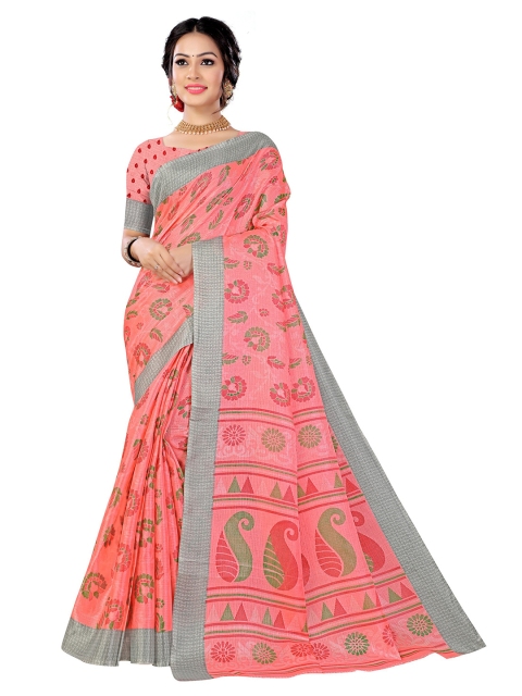 

KALINI Magenta & Green Paisley Printed Mysore Silk Saree