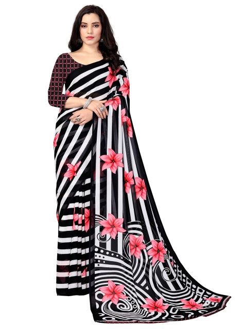 

KALINI Pink & Black Floral Fusion Saree