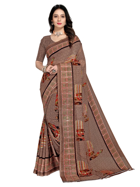 

KALINI Khaki & Red Printed Fusion Saree