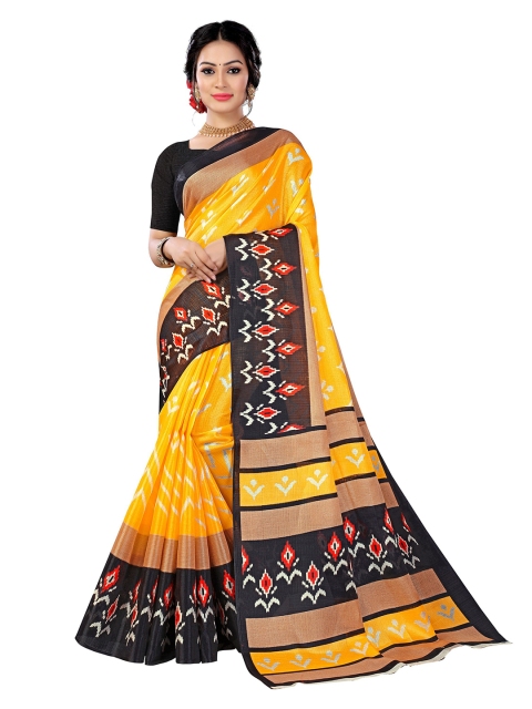 

KALINI Yellow & Black Ethnic Motifs Print Saree