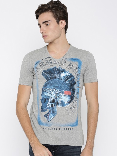 

SF JEANS by Pantaloons Men Grey Melange Printed T-shirt
