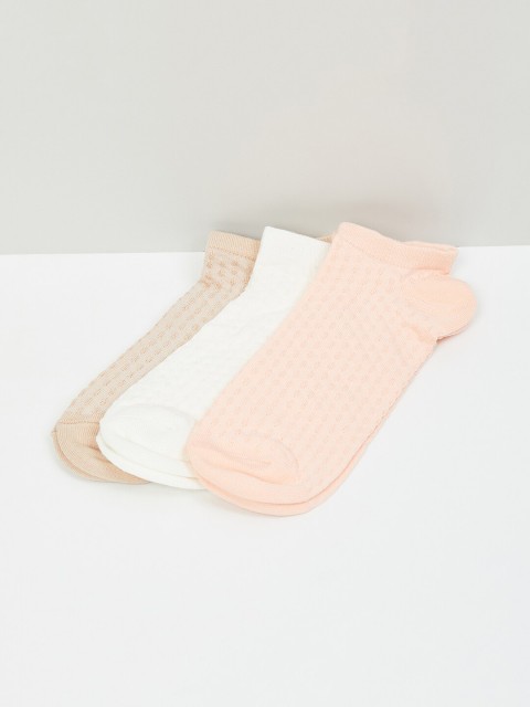 

max Women Pack Of 3 Peach & White Solid Ankle Length Socks, Multi