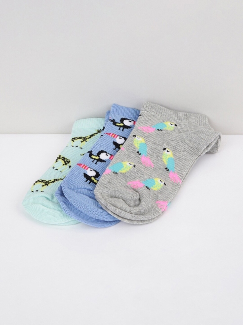 

max Girls Pack Of 3 Assorted Ankle-Length Cotton Socks, Multi