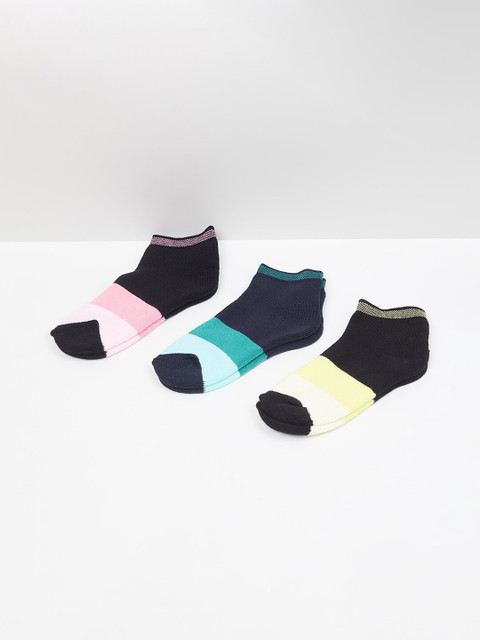 

max Girls Pack Of 3 Assorted Ankle-Length Cotton Socks, Multi