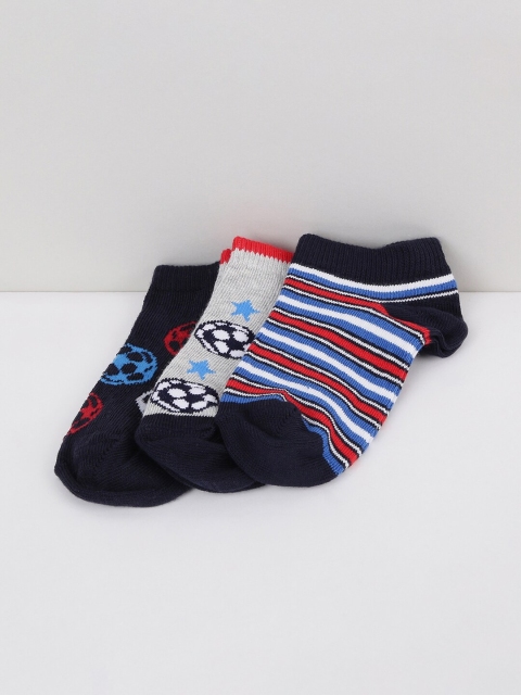 

max Boys Set Of 3 Assorted & Printed Pure Cotton Ankle Length Socks, Multi