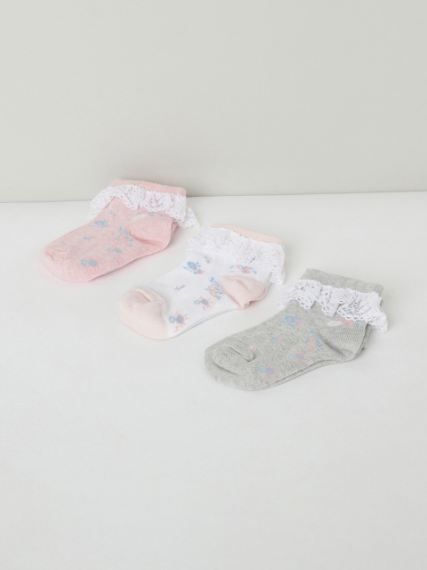 

max Girls Pack Of 3 Assorted Ankle-Length Cotton Socks, Multi