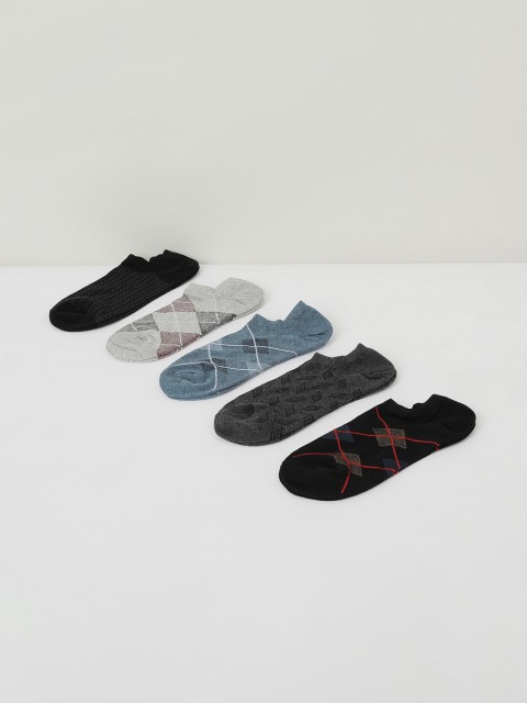 

max Men Set Of 5 Assorted & Printed Pure Cotton Ankle Length Socks, Multi