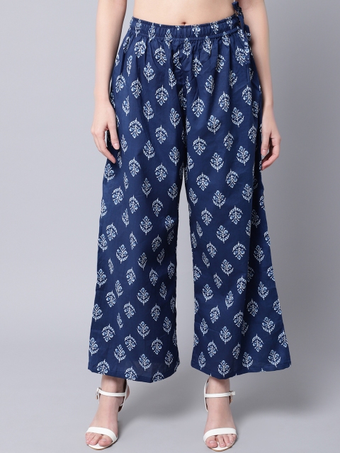 

TAG 7 Women Blue & White Floral Printed Indigo Cotton Palazzos