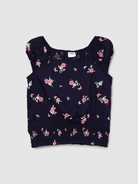 

max Navy Blue Floral Print Top