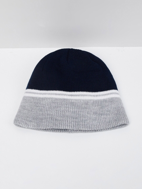 

max Men Navy Blue & Grey Printed Beanie