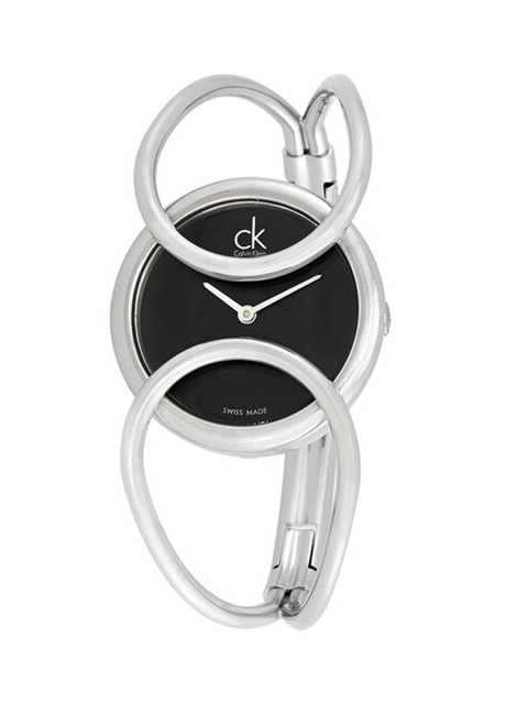 

Calvin Klein Women Black Dial & Silver Toned Cuff Straps Analogue Watch K4C2S111