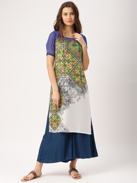 

IMARA Women Yellow & White Printed A-Line Kurta