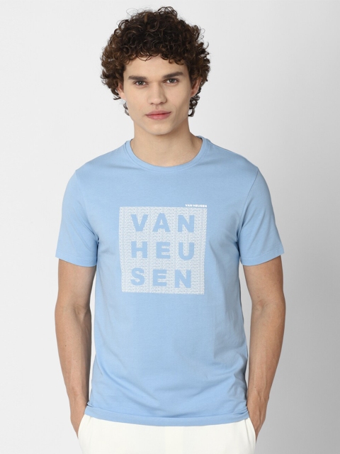 

Van Heusen Flex Men Blue Typography Printed Applique Slim Fit T-shirt