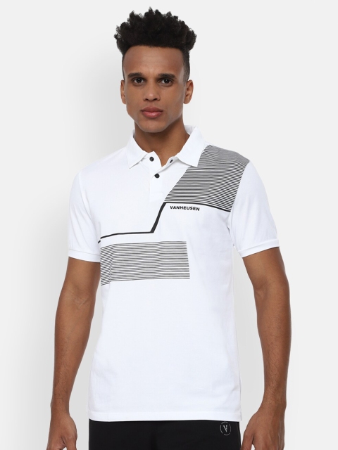 

Van Heusen Flex Men White Striped Polo Collar T-shirt