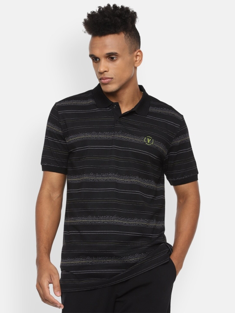 

Van Heusen Flex Men Black Striped Polo Collar T-shirt