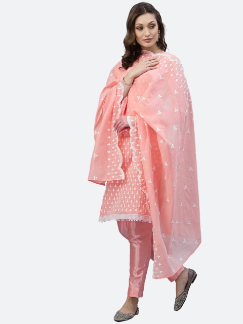 

Satrani Peach-Coloured & White Embroidered Unstitched Dress Material