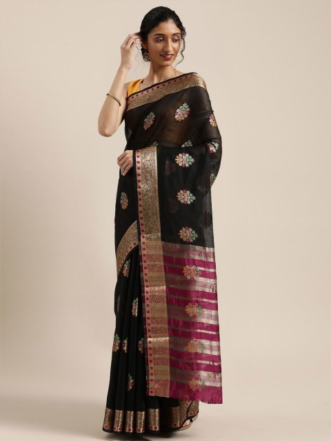 

Saree Swarg Black & Pink Floral Zari Banarasi Sarees