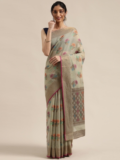 

Saree Swarg Beige & Pink Floral Zari Banarasi Sarees