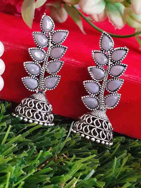 

RICH AND FAMOUS Grey Contemporary Jhumkas Earrings