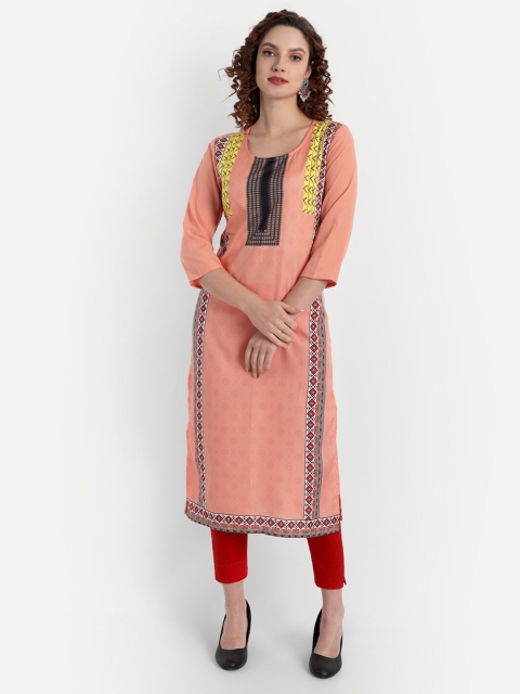 

soan Peach-Coloured Floral Printed Pure Crepe Kurti