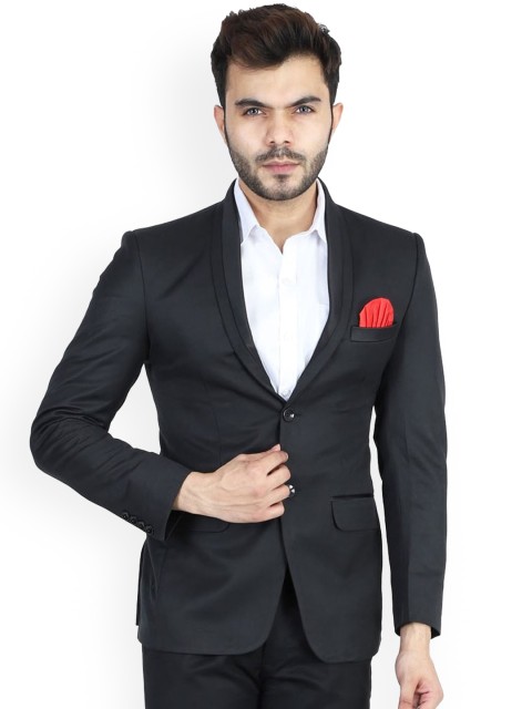 

TAHVO Men Black Solid Slim-Fit Single Breasted Party Blazer