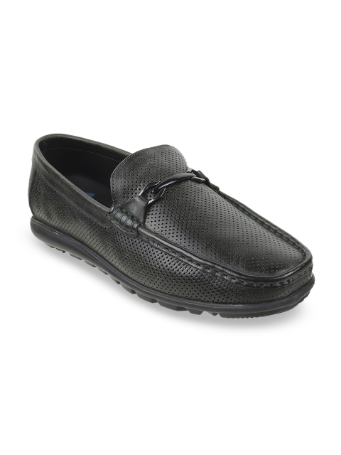 

DAVINCHI Men Green Textured Leather Loafers