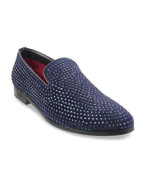 

DAVINCHI Men Blue Woven Design Leather Loafers