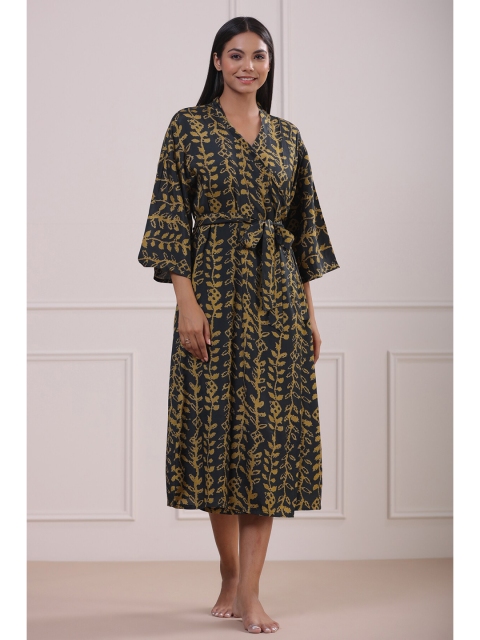 

JISORA Green Printed Maxi Nightdress