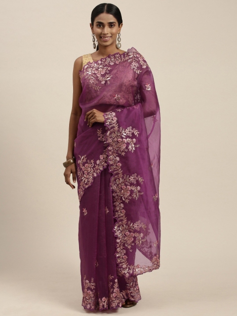 

Pandadi Saree Violet Floral Sequinned Organza Sarees